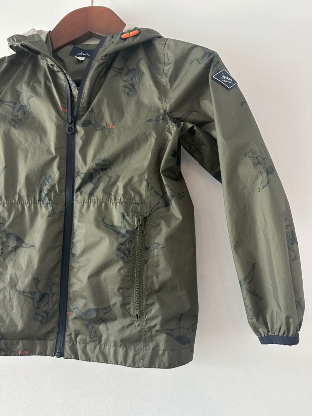 Joules Olive Green Dinosaur Print Hooded Raincoat - Picture 5 of 9